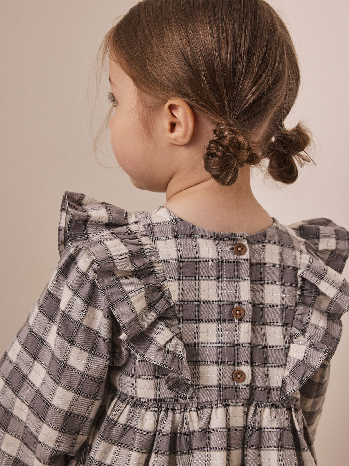 Grey Velvet Bow Long Sleeve Check Dress (3mths-8yrs)