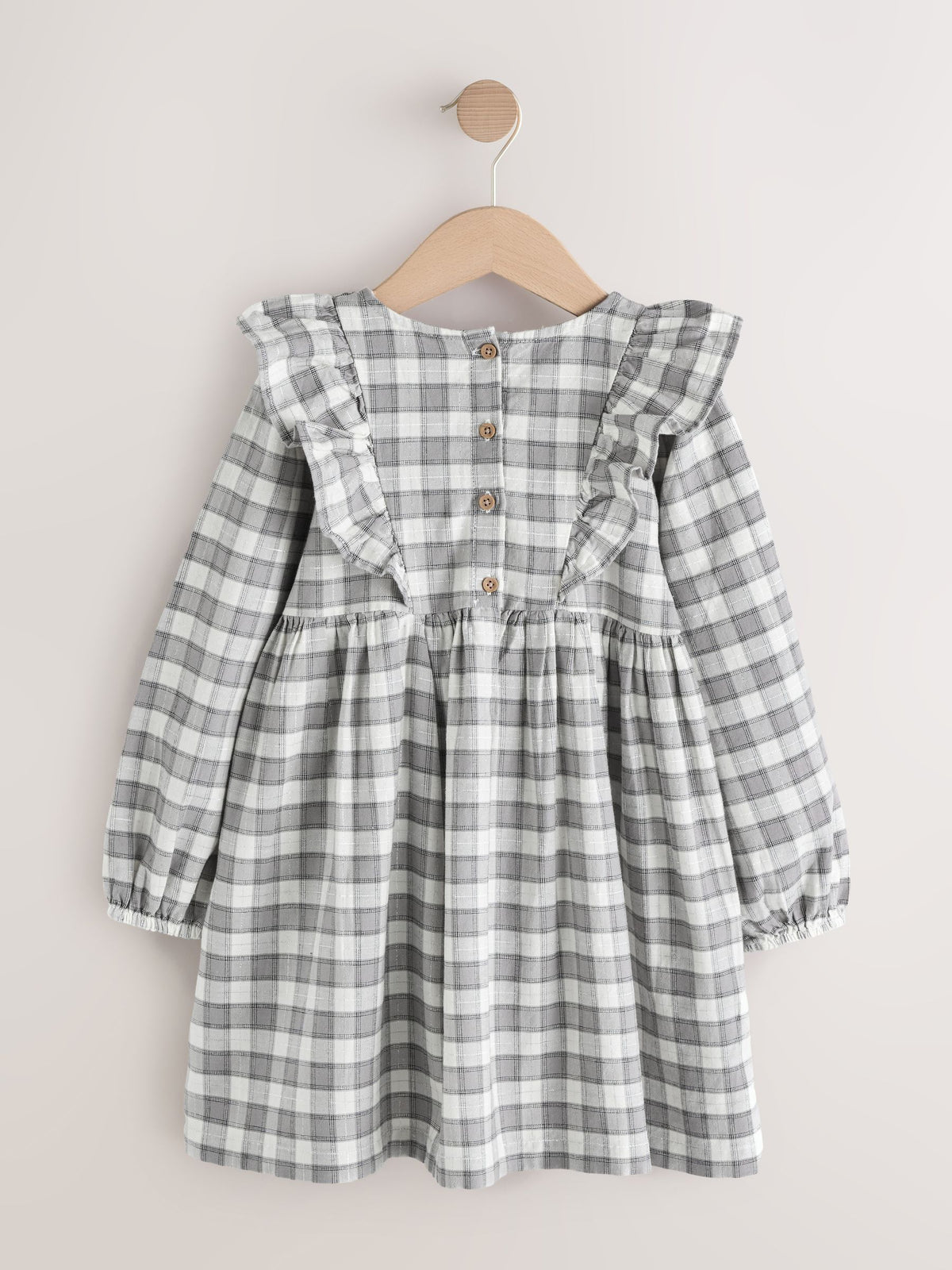 Grey Velvet Bow Long Sleeve Check Dress (3mths-8yrs)