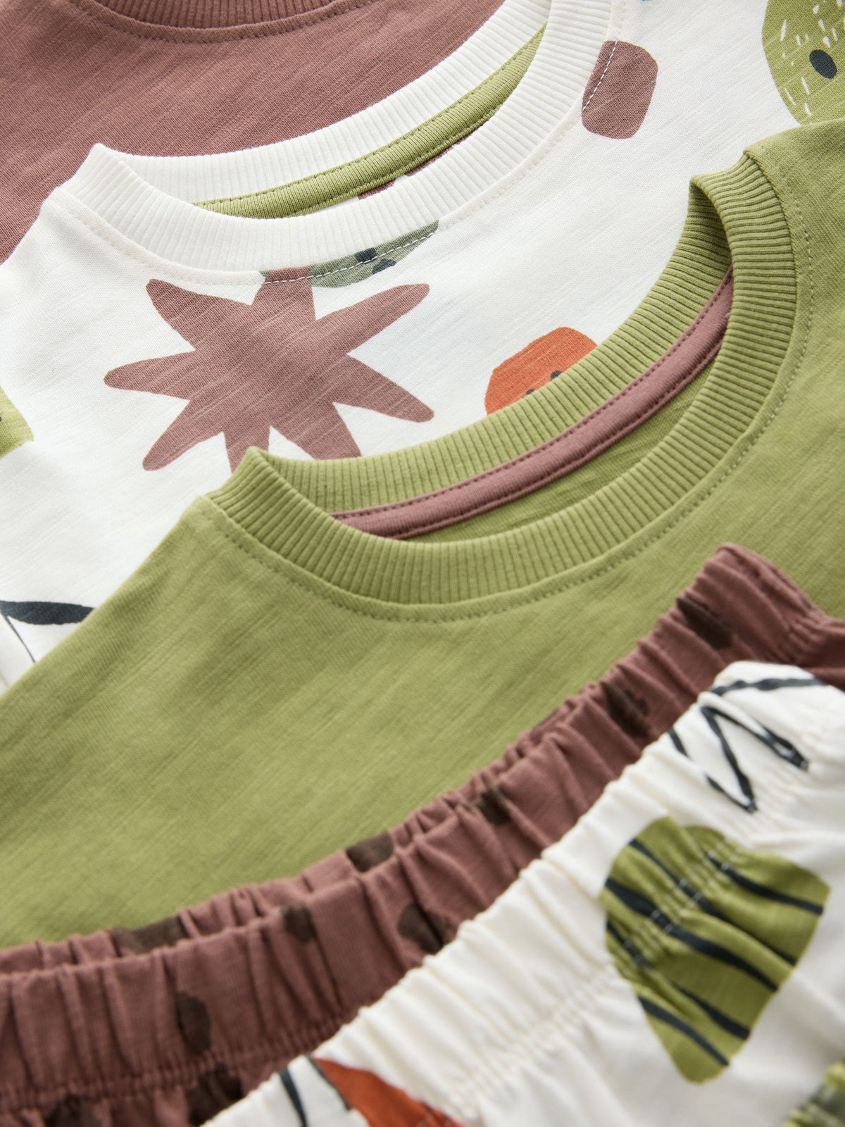 Green/Ecru/Tan Smiley Shapes Oversized Pyjamas 3 Pack (9mths-10yrs)