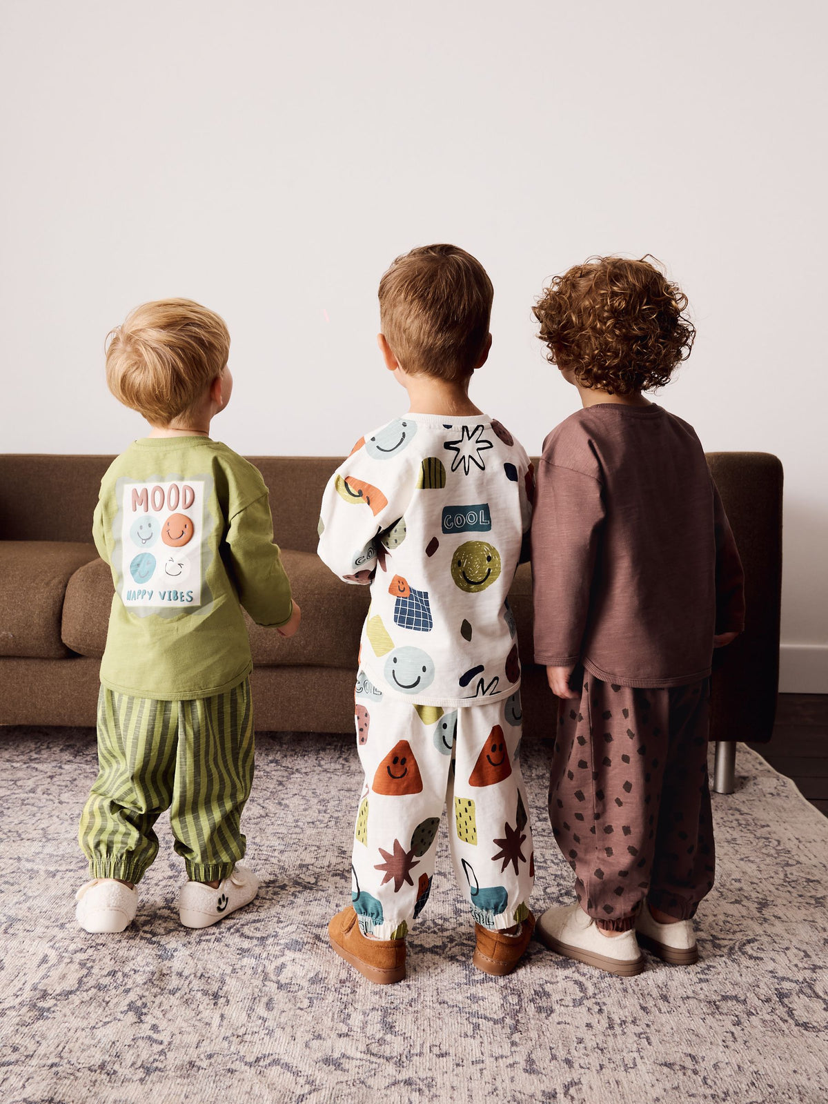 Green/Ecru/Tan Smiley Shapes Oversized Pyjamas 3 Pack (9mths-10yrs)