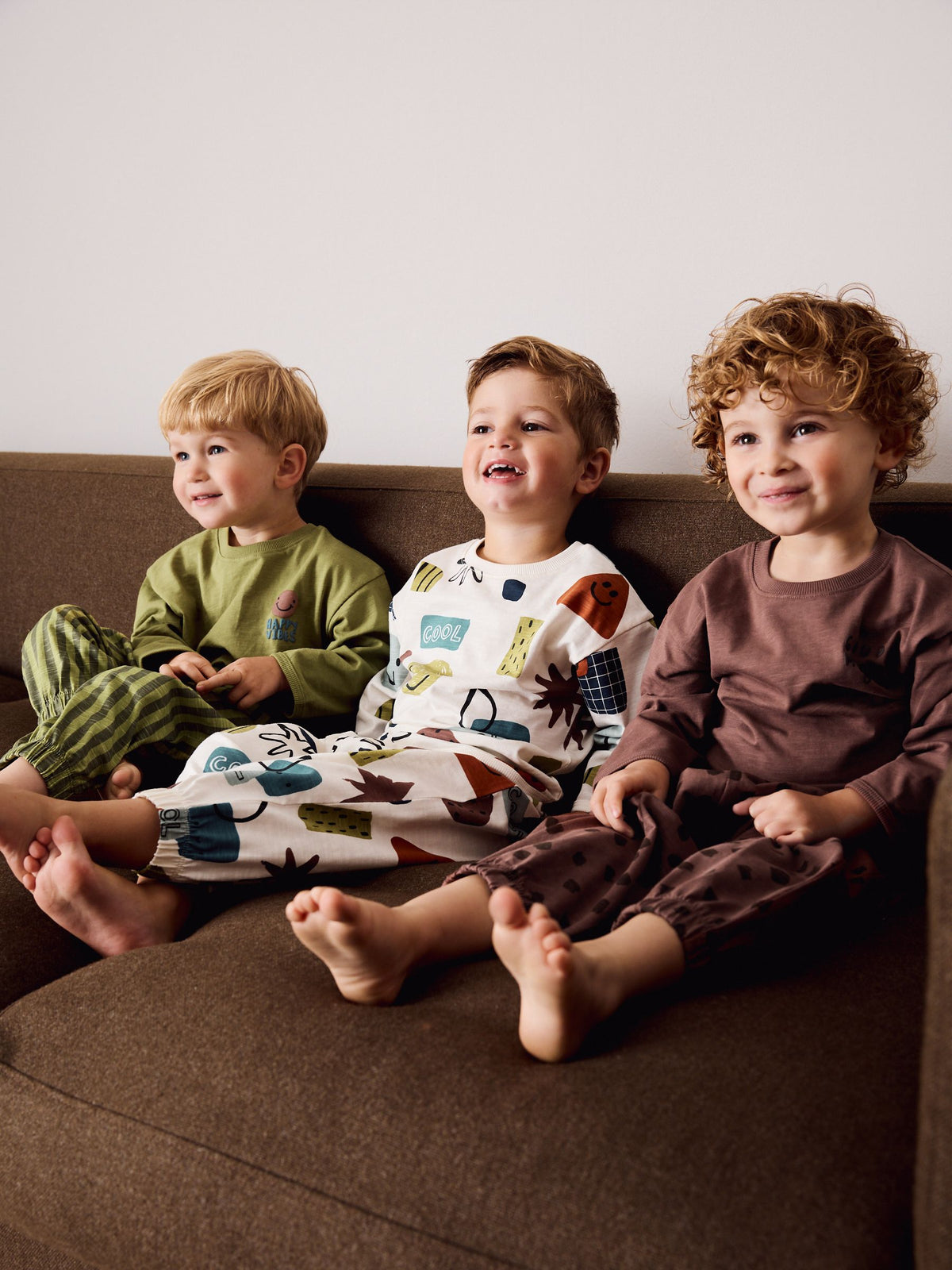 Green/Ecru/Tan Smiley Shapes Oversized Pyjamas 3 Pack (9mths-10yrs)