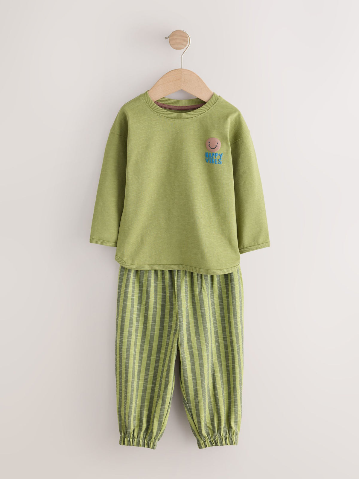 Green/Ecru/Tan Smiley Shapes Oversized Pyjamas 3 Pack (9mths-10yrs)