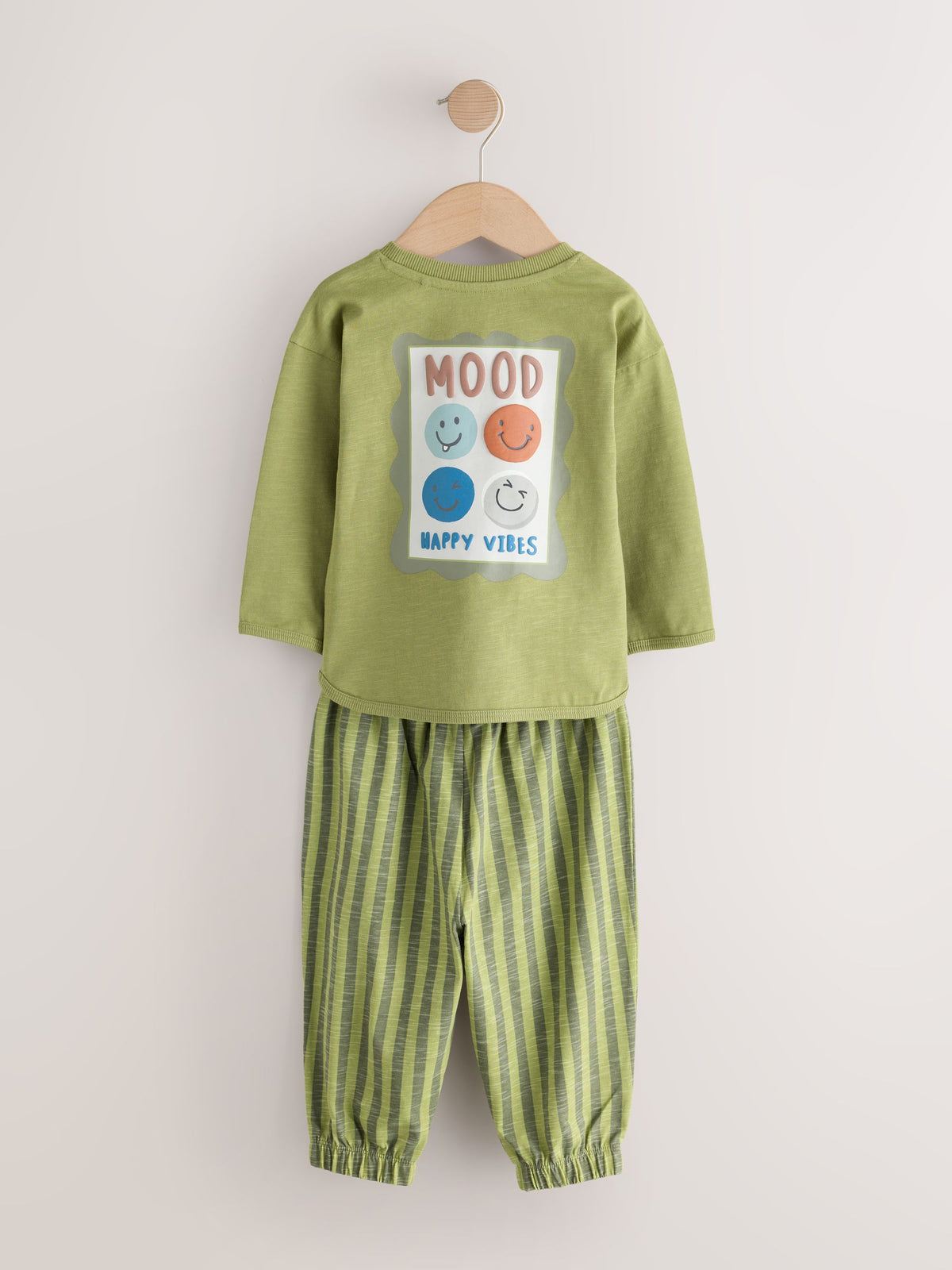 Green/Ecru/Tan Smiley Shapes Oversized Pyjamas 3 Pack (9mths-10yrs)