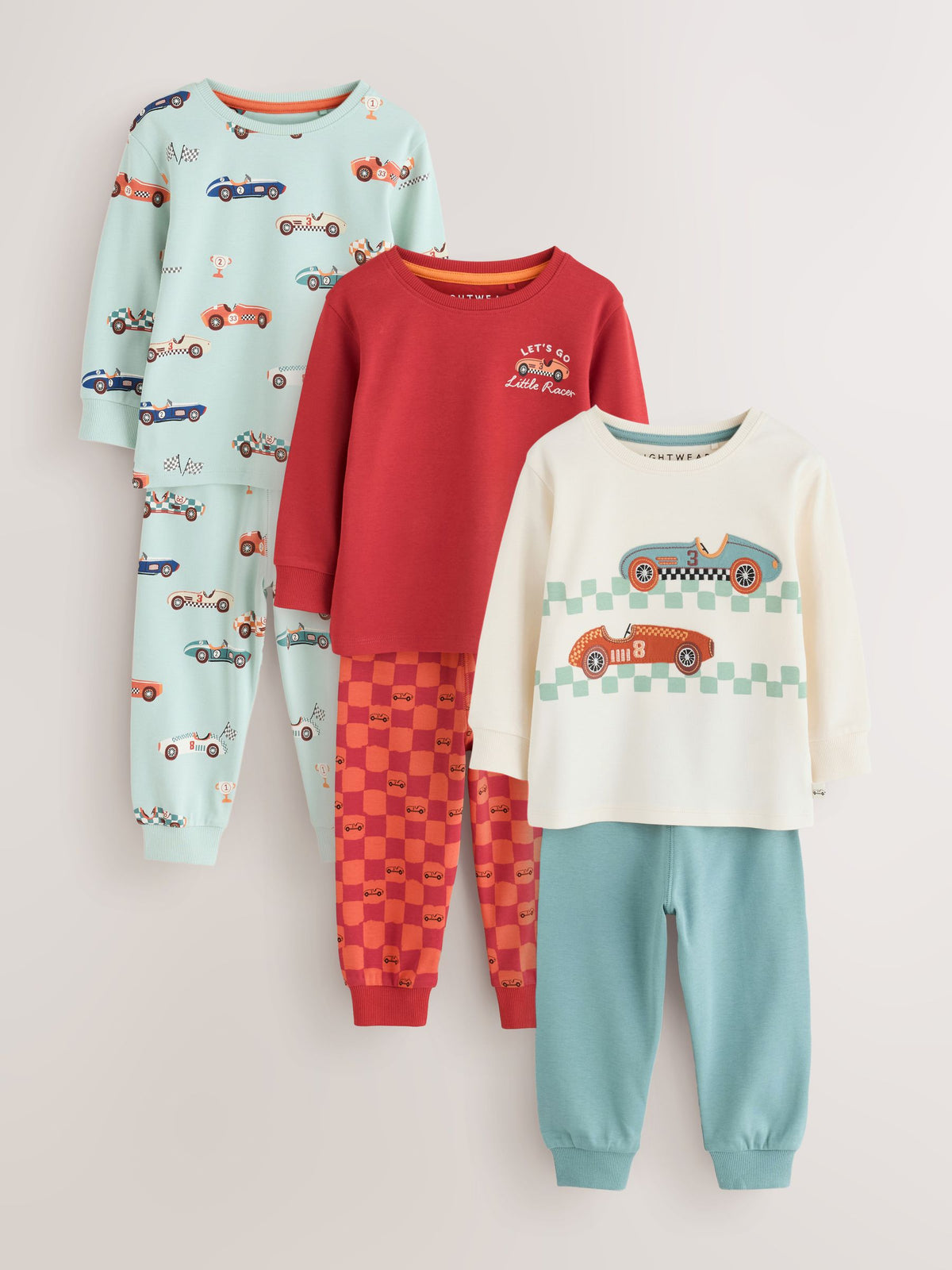 Red/Blue Race Car Relaxed Snuggle Pyjamas 3 Pack (9mths-10yrs)