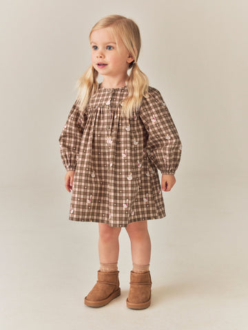 Green Check Long Sleeve 3D Character Dress (3mths-8yrs)