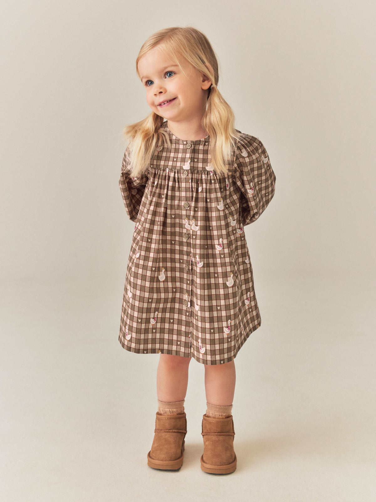 Green Check Long Sleeve 3D Character Dress (3mths-8yrs)
