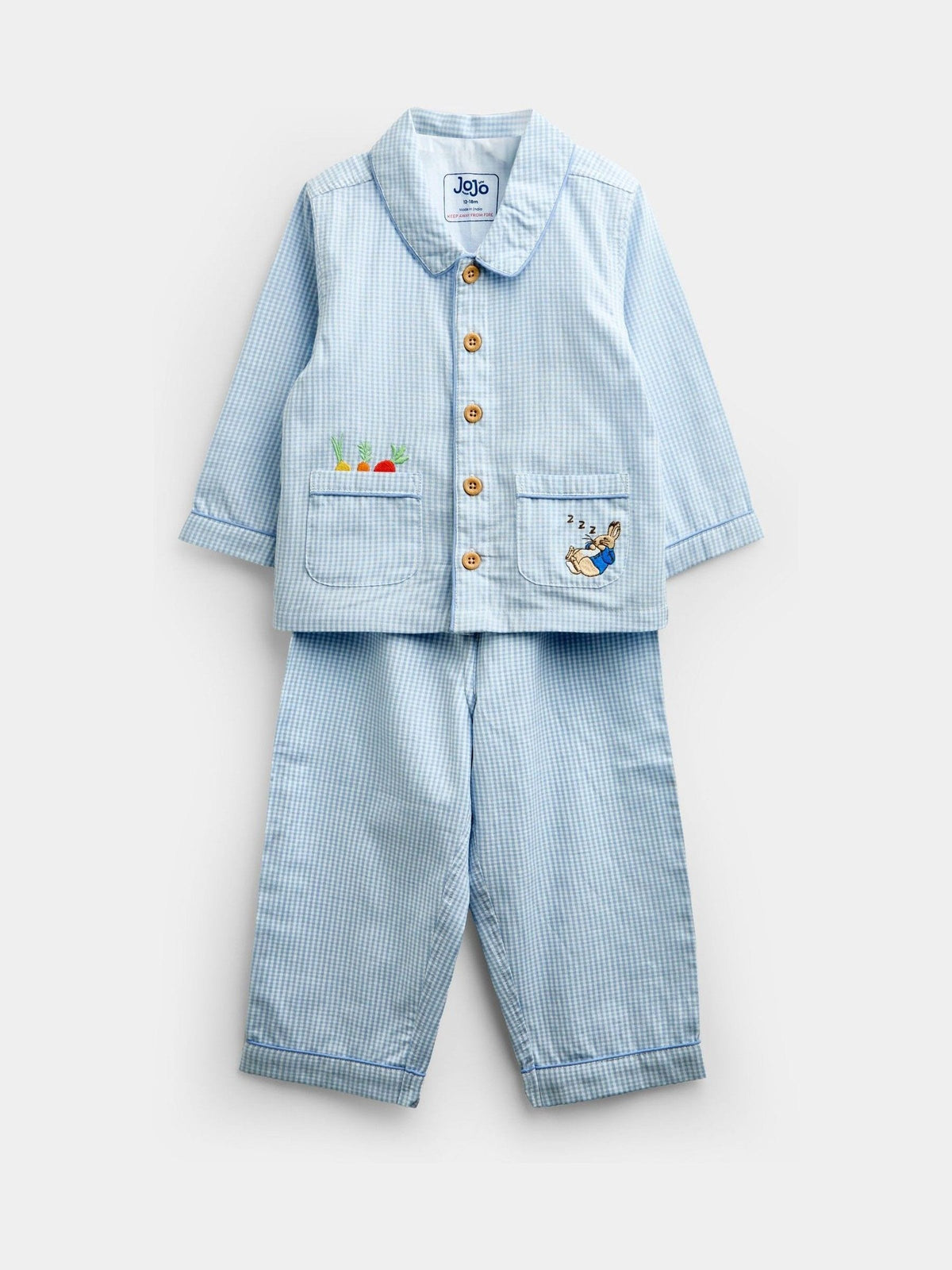JoJo Maman Bébé Blue Peter Rabbit Gingham Woven Pyjamas