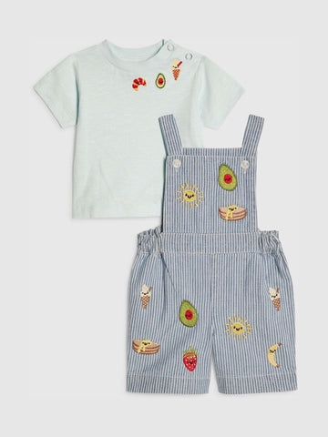 River Island Blue Stripe Dungarees & Top Set