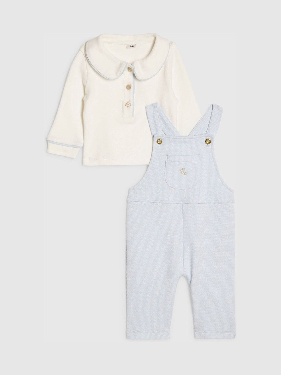 River Island Blue Long Sleeve Polo Shirt & Dungarees Set