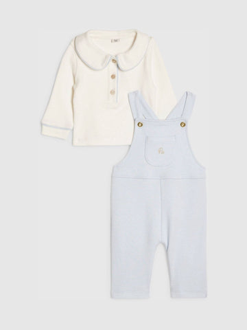 River Island Blue Long Sleeve Polo Shirt & Dungarees Set