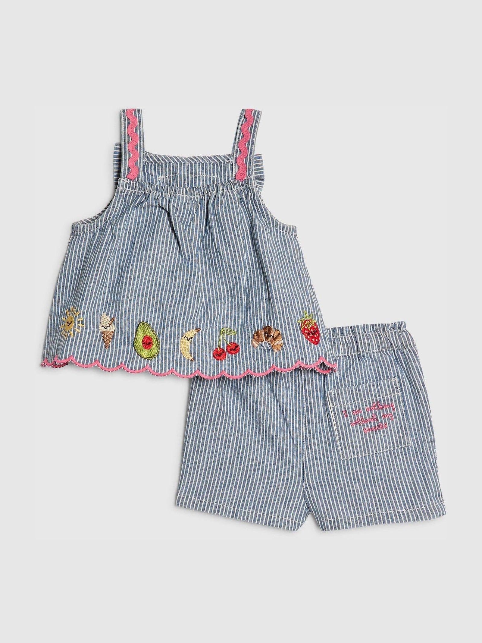 River Island Blue Stripe Fruits Abbie Rosie Cami Top & Shorts Set