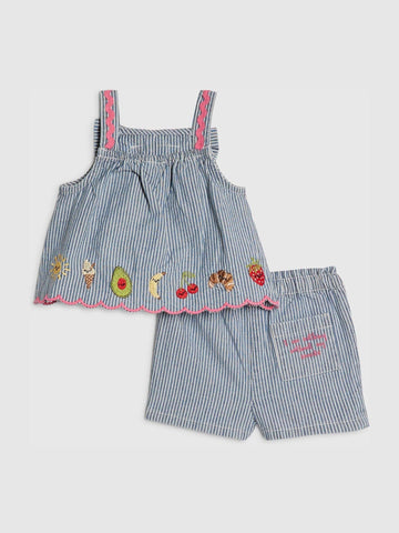 River Island Blue Stripe Fruits Abbie Rosie Cami Top & Shorts Set