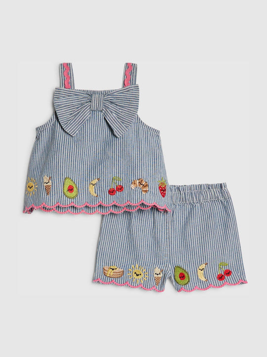 River Island Blue Stripe Fruits Abbie Rosie Cami Top & Shorts Set