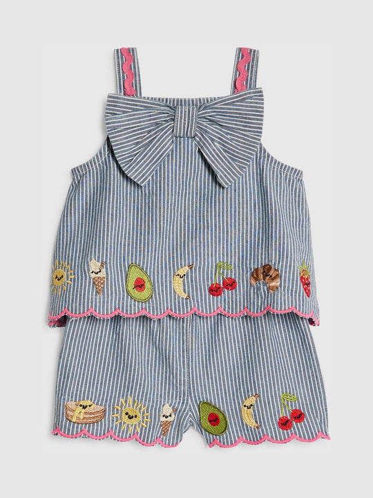River Island Blue Stripe Fruits Abbie Rosie Cami Top & Shorts Set