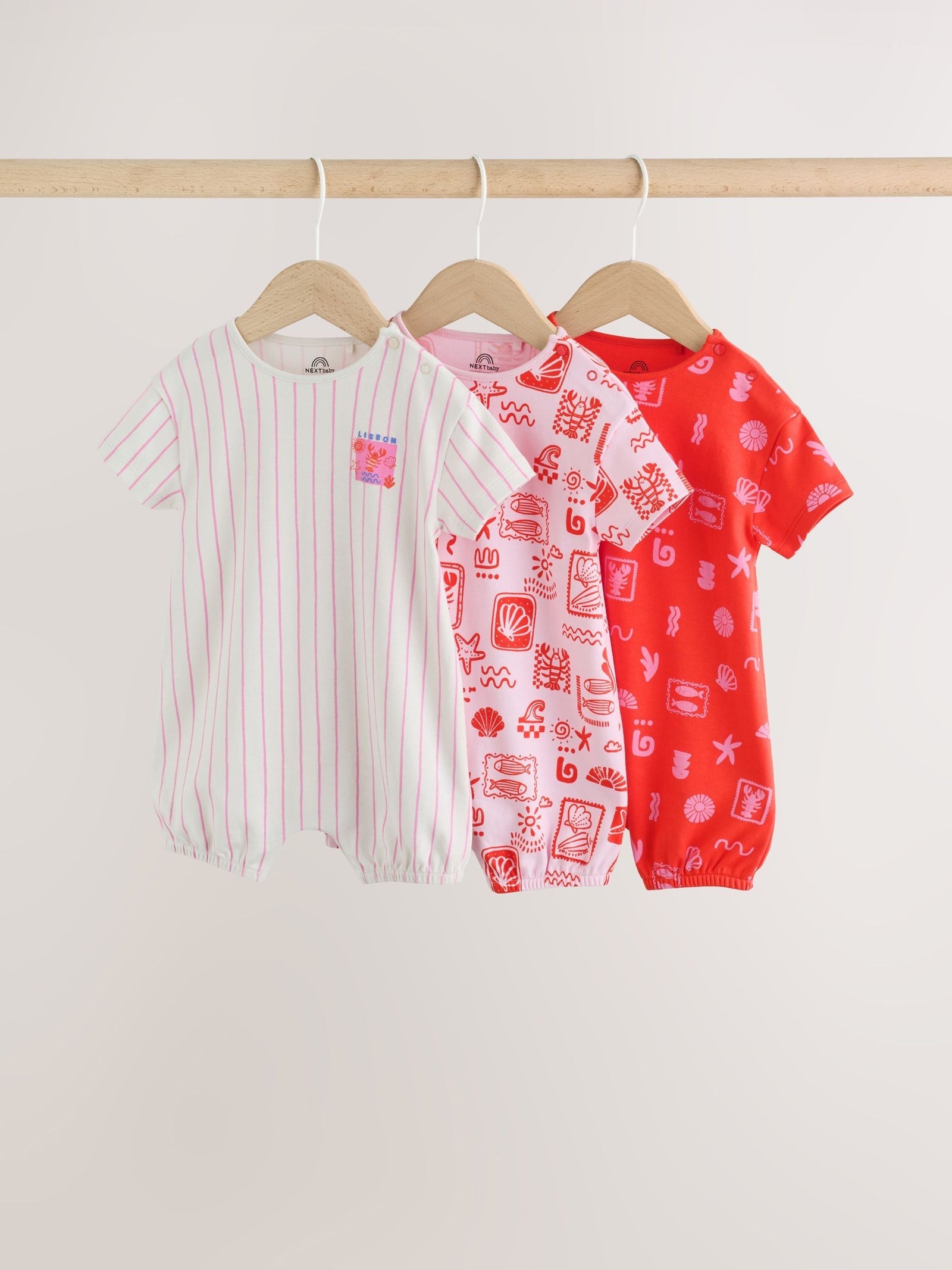 Pink and Red Lobster Printed T-Shirt Baby Romper