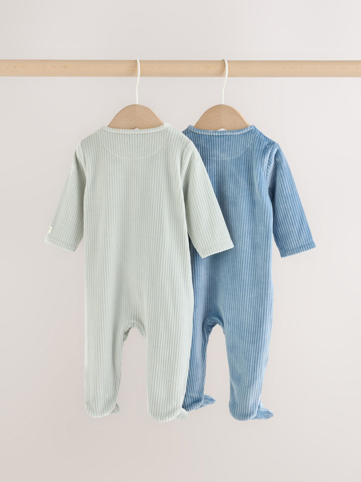 Blue Velour Baby Sleepsuits 2 Pack