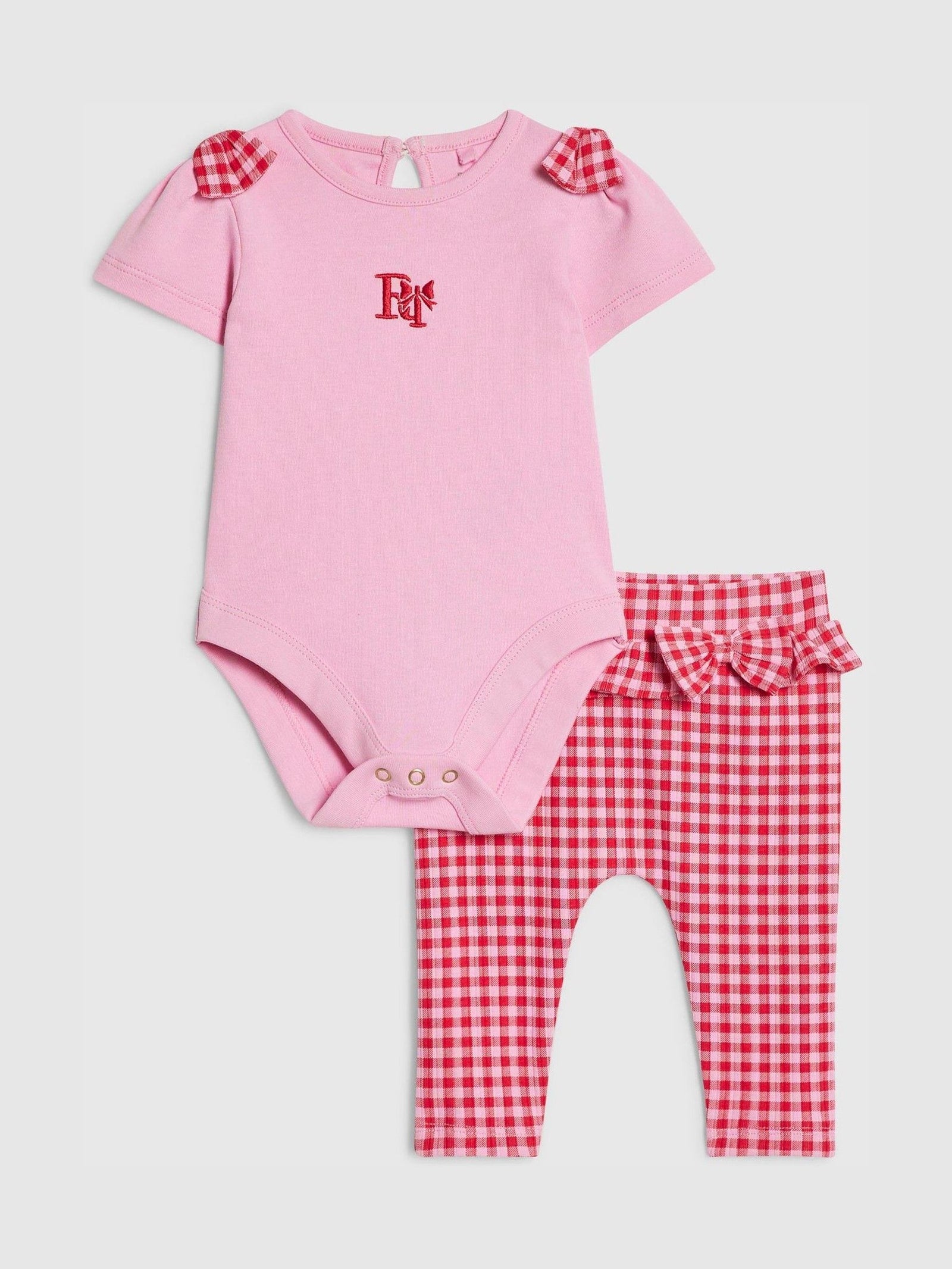 River Island Pink Frill Bodysuit & Gingham Leggings Set