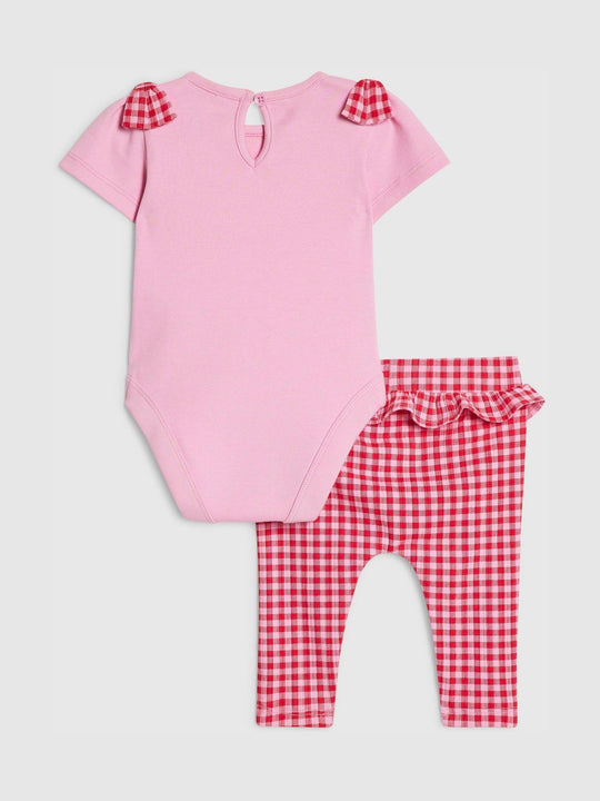 River Island Pink Frill Bodysuit & Gingham Leggings Set