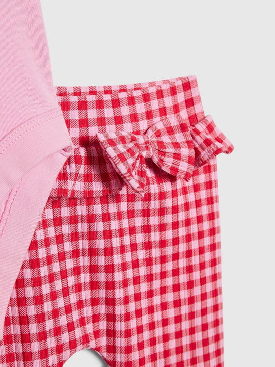 River Island Pink Frill Bodysuit & Gingham Leggings Set