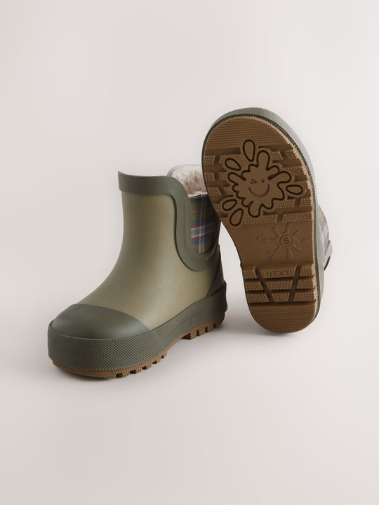 Khaki/Green Warm Lined Ankle Wellies