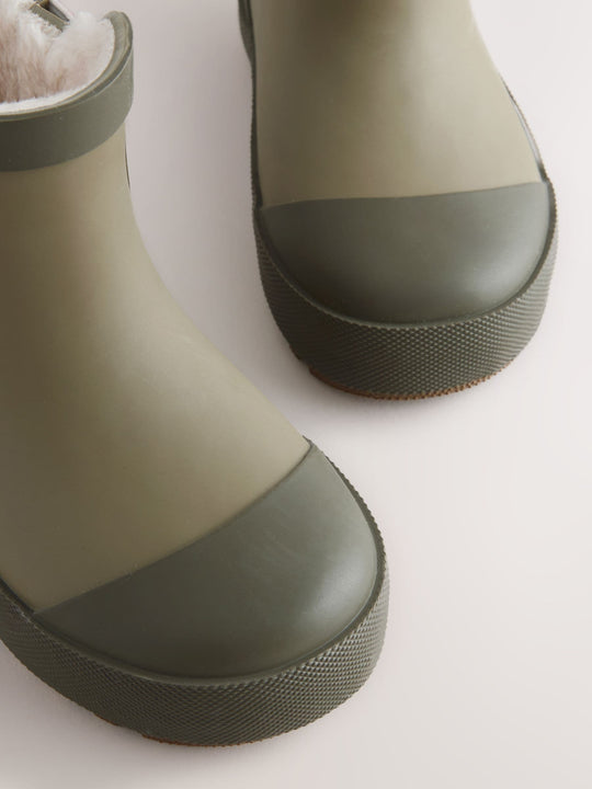 Khaki/Green Warm Lined Ankle Wellies