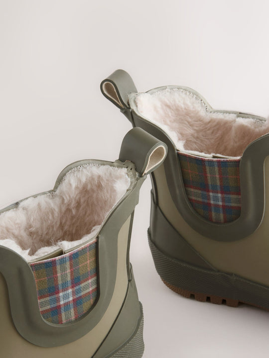 Khaki/Green Warm Lined Ankle Wellies
