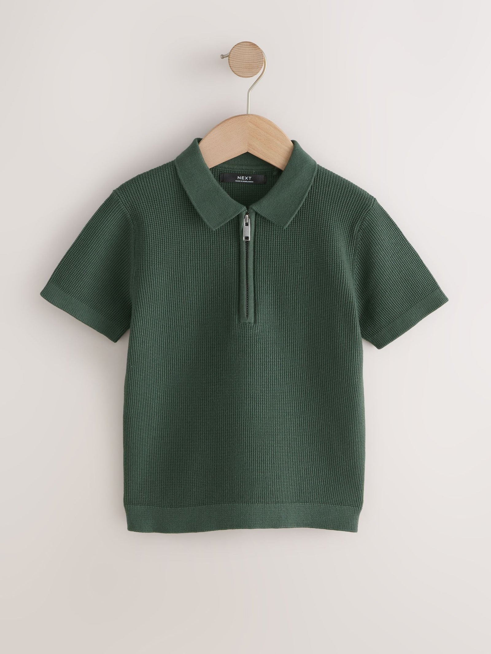 Dark Green Knitted Zip Neck Polo Shirt (3-16yrs)