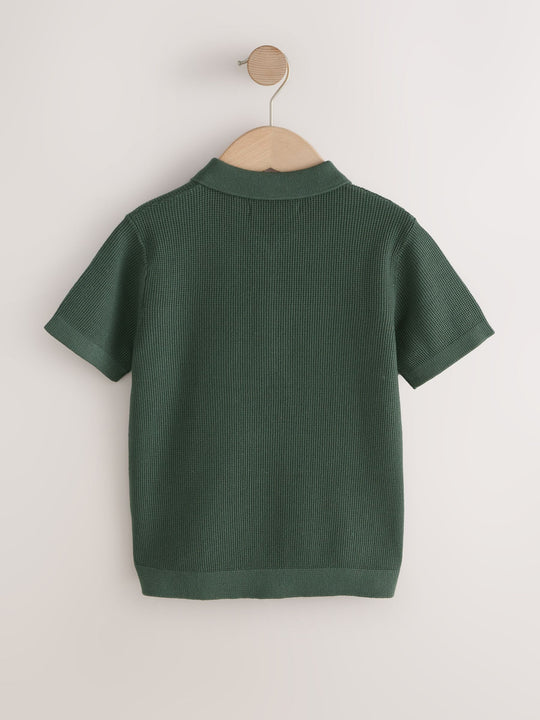 Dark Green Knitted Zip Neck Polo Shirt (3-16yrs)