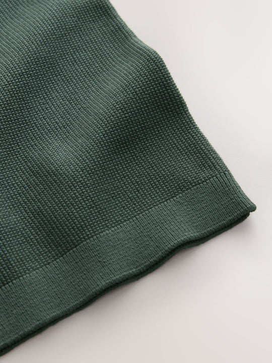 Dark Green Knitted Zip Neck Polo Shirt (3-16yrs)