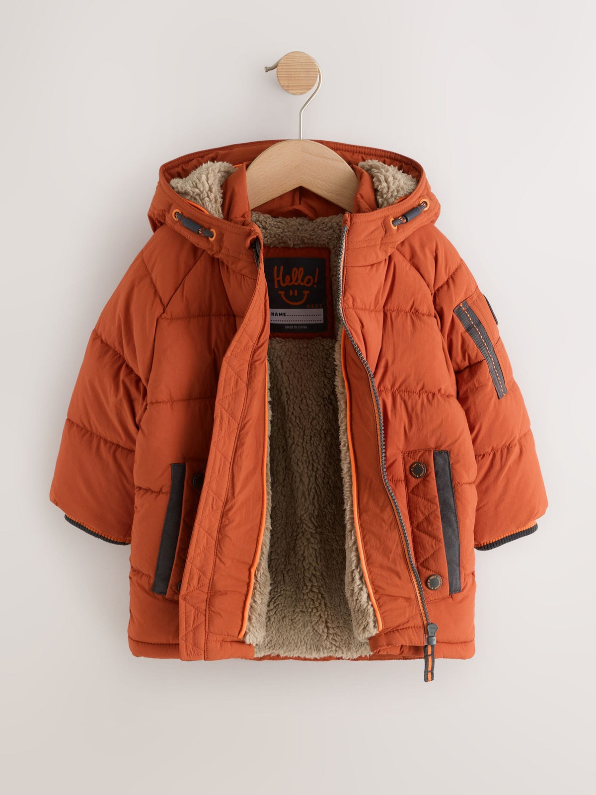 Orange Borg Lined Padded Coat (6mths-7yrs)