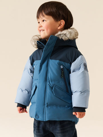 Blue Colour Block Waterproof Padded Coat (12mths-10yrs)