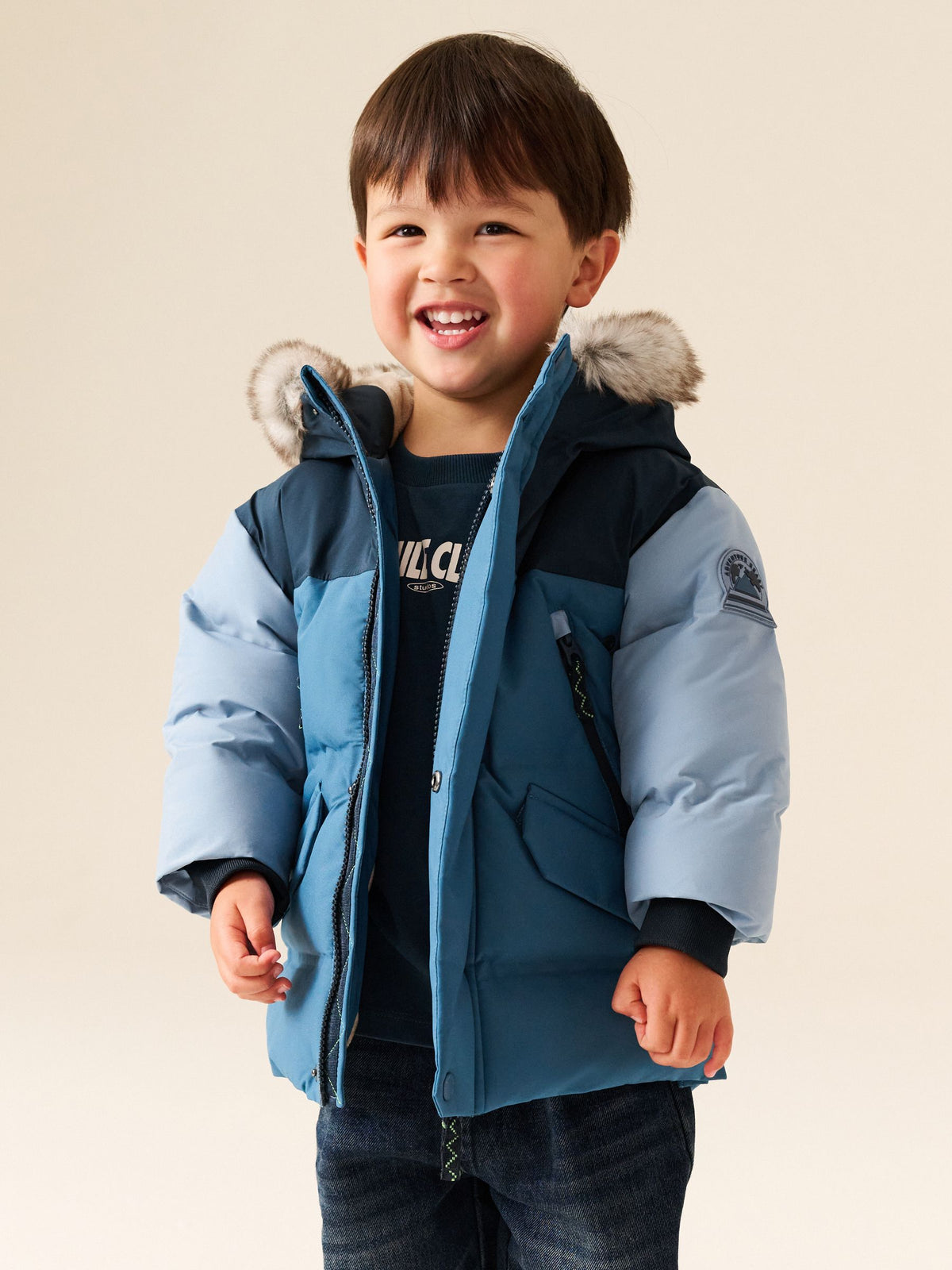 Blue Colour Block Waterproof Padded Coat (12mths-10yrs)