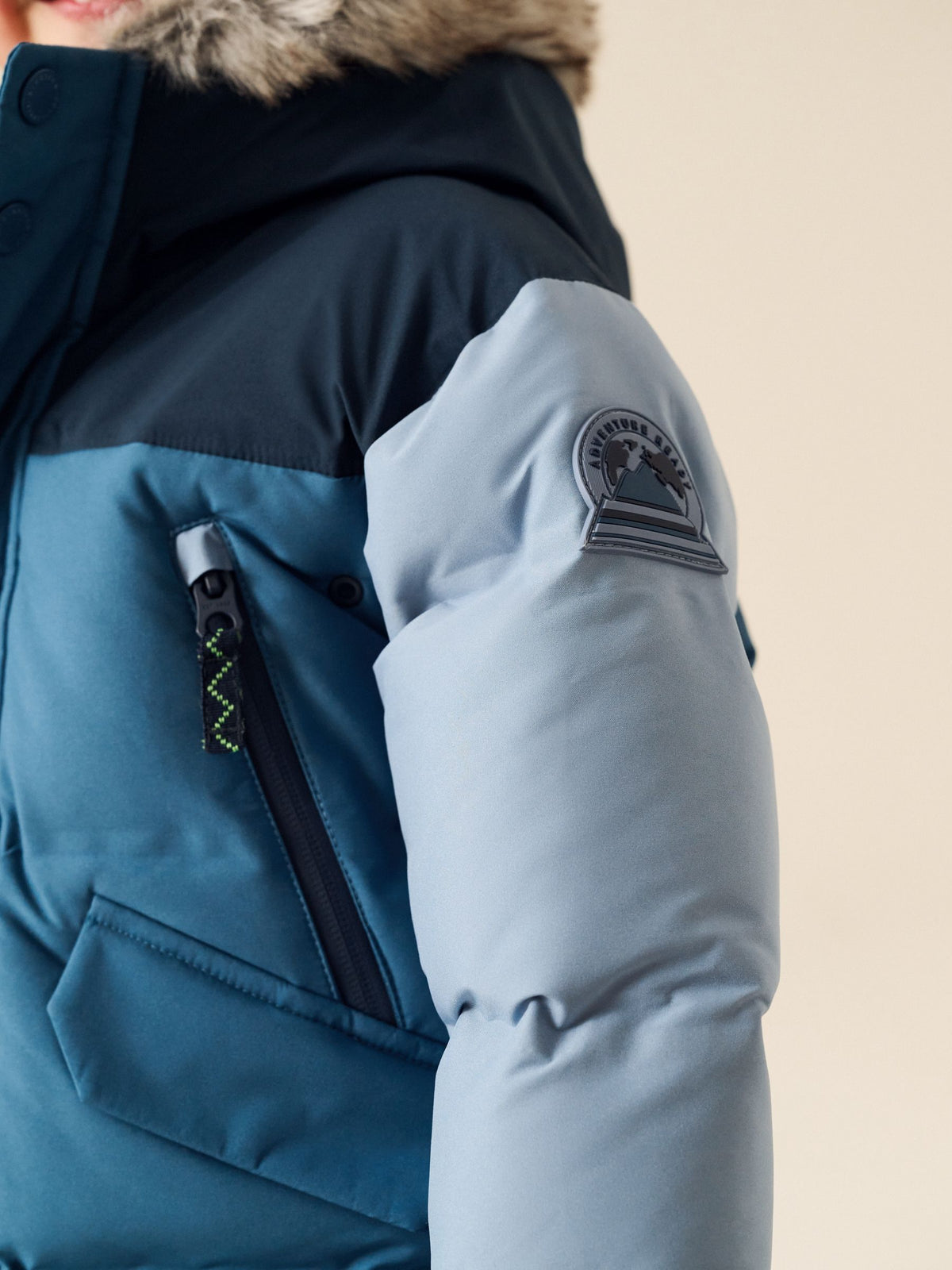 Blue Colour Block Waterproof Padded Coat (12mths-10yrs)