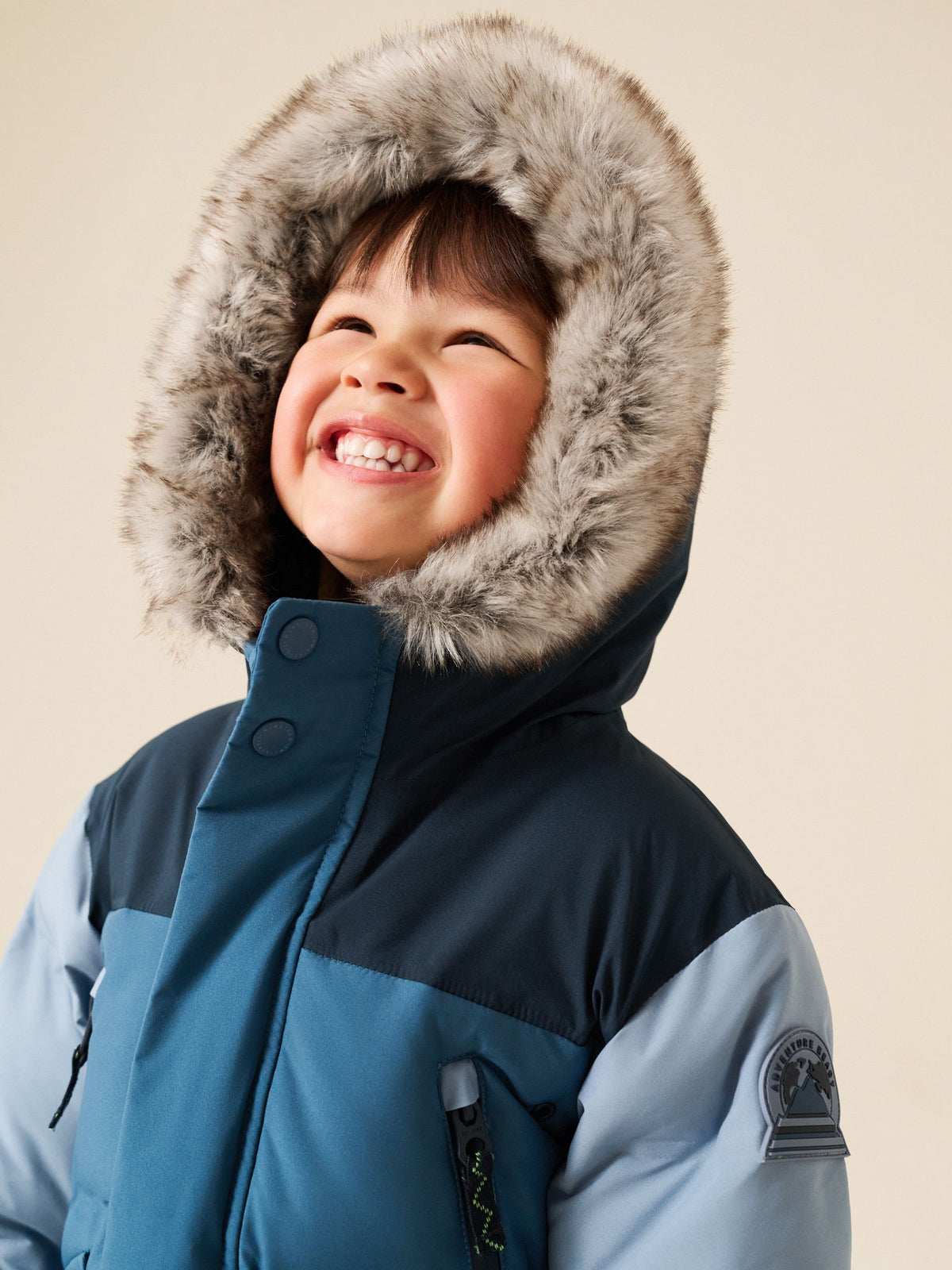 Blue Colour Block Waterproof Padded Coat (12mths-10yrs)