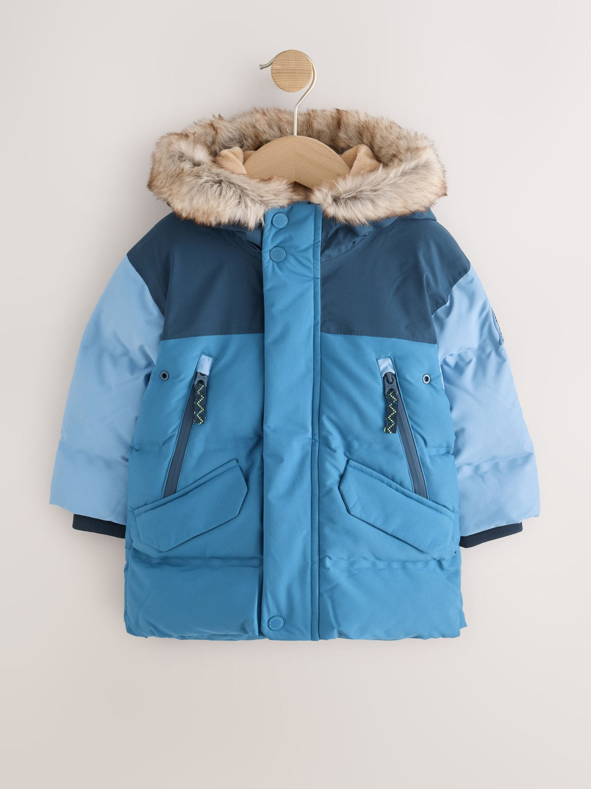 Blue Colour Block Waterproof Padded Coat (12mths-10yrs)