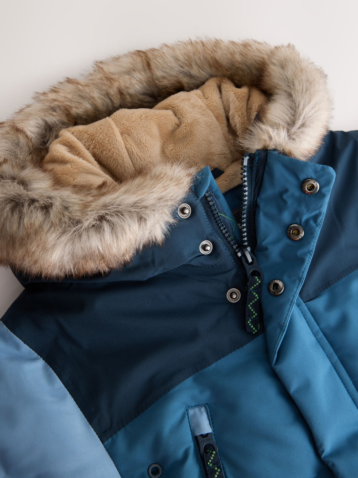 Blue Colour Block Waterproof Padded Coat (12mths-10yrs)