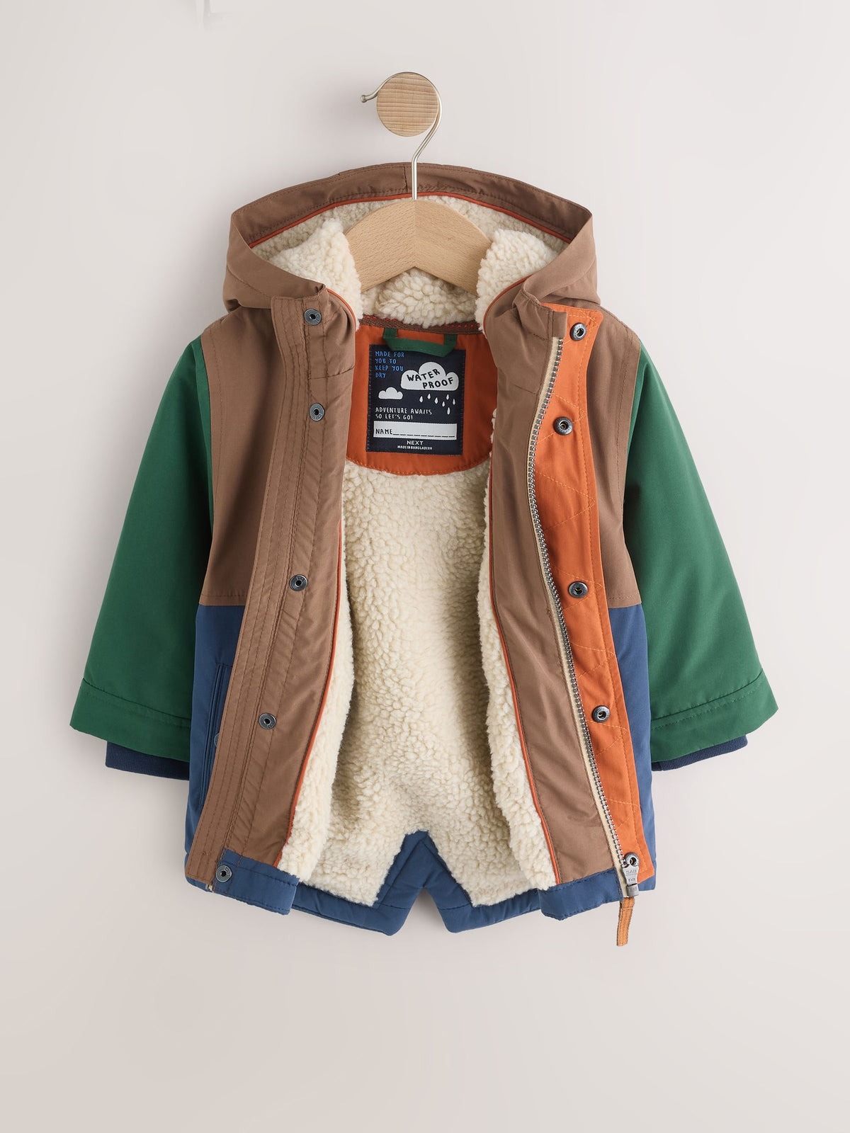 Multi Colour Block Waterproof Borg Lined Parka (3mths-7yrs)
