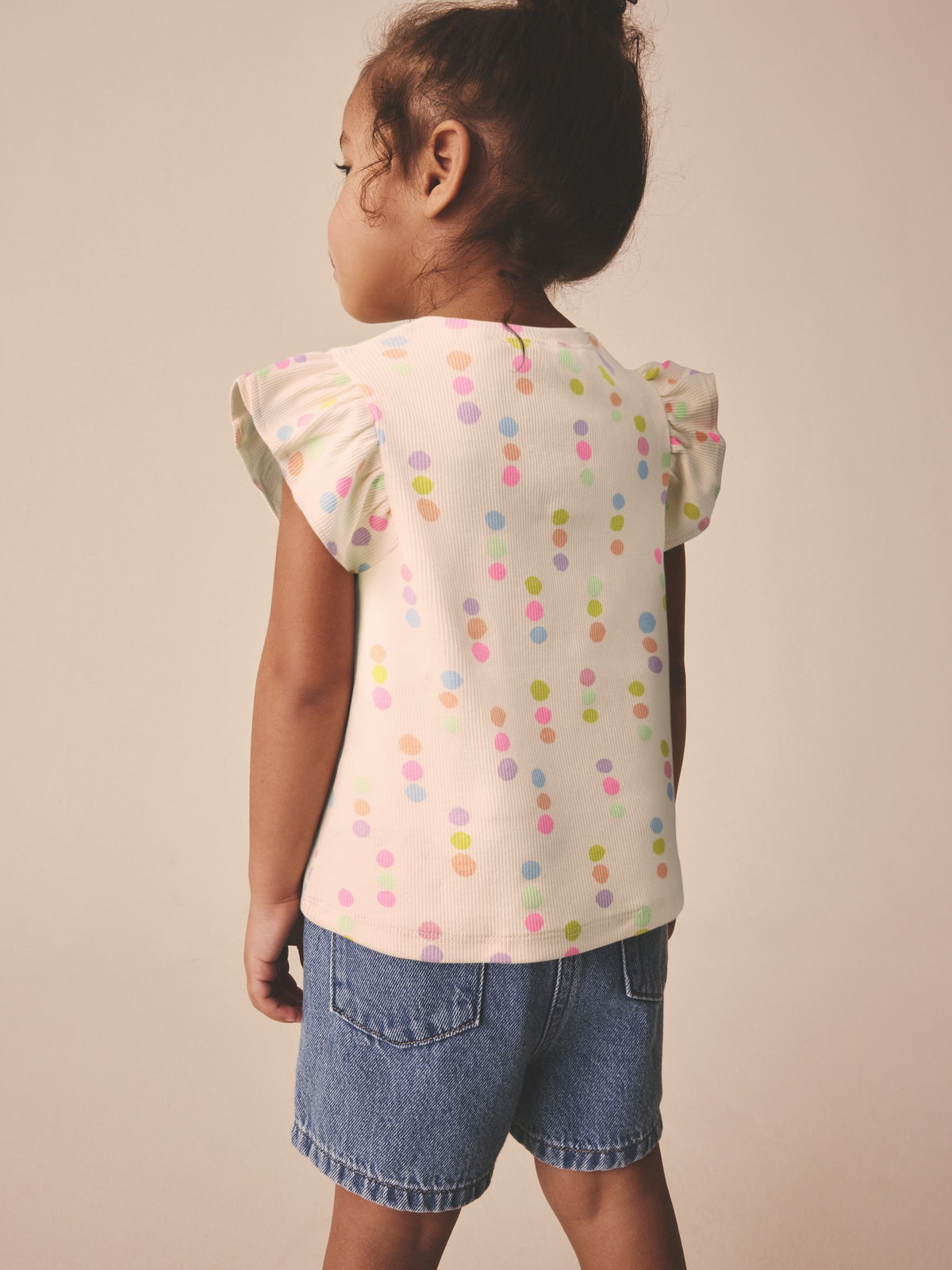 Ecru White Rainbow Spot Frill Shoulder Ribbed Vest (3mths-7yrs)
