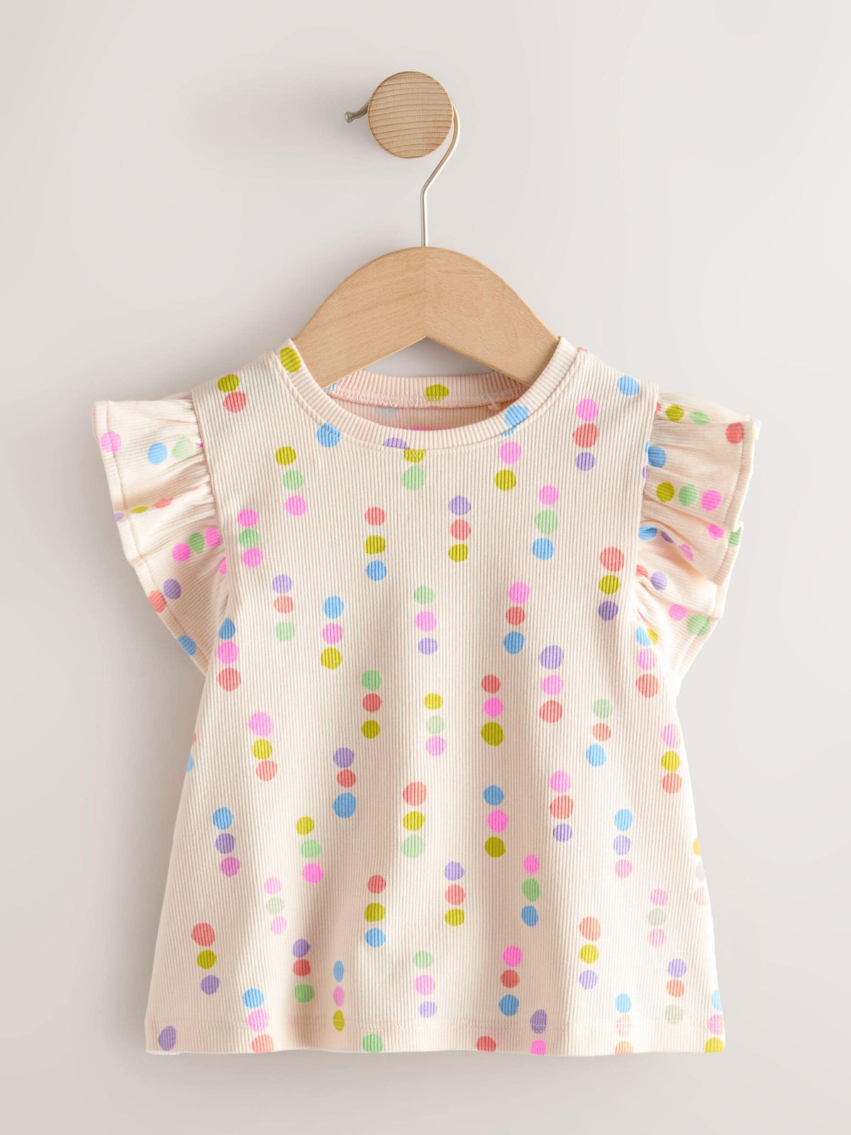Ecru White Rainbow Spot Frill Shoulder Ribbed Vest (3mths-7yrs)