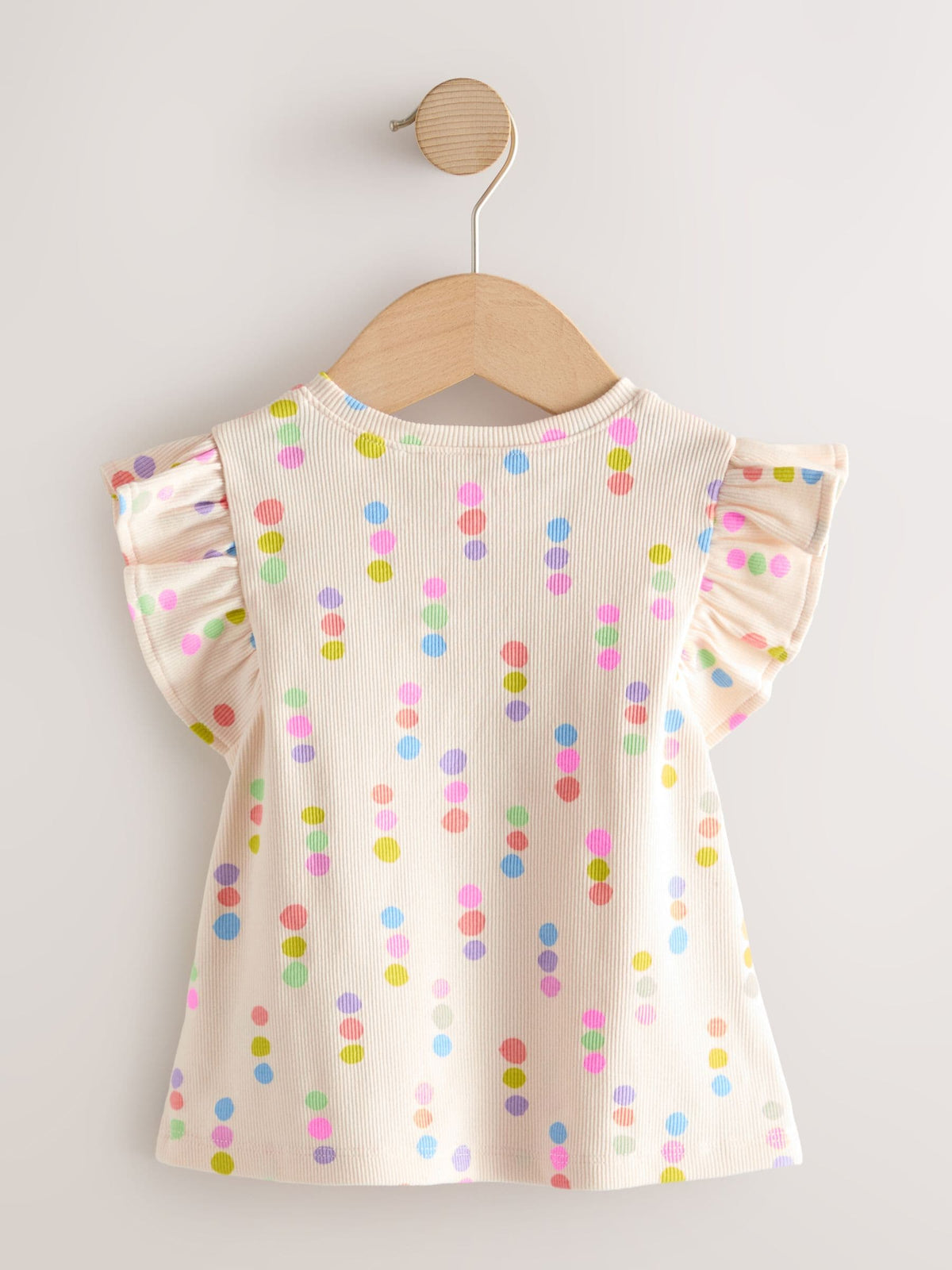 Ecru White Rainbow Spot Frill Shoulder Ribbed Vest (3mths-7yrs)