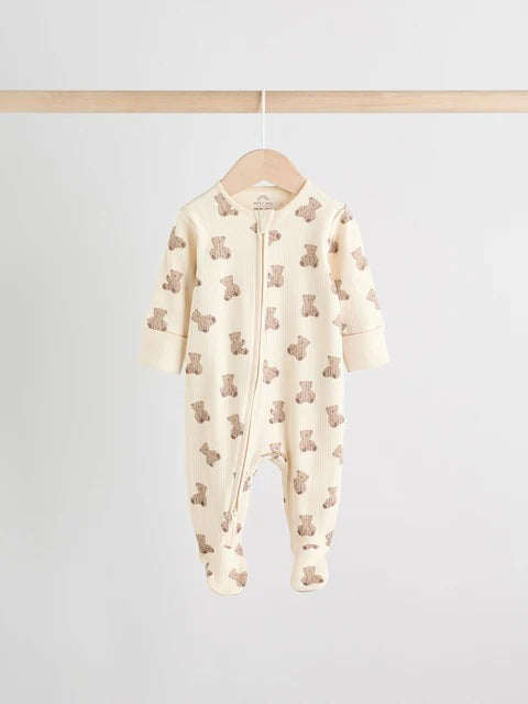 Brown Bear Print Two Way Zip Baby Sleepsuits 4 Pack (0mths-2yrs)