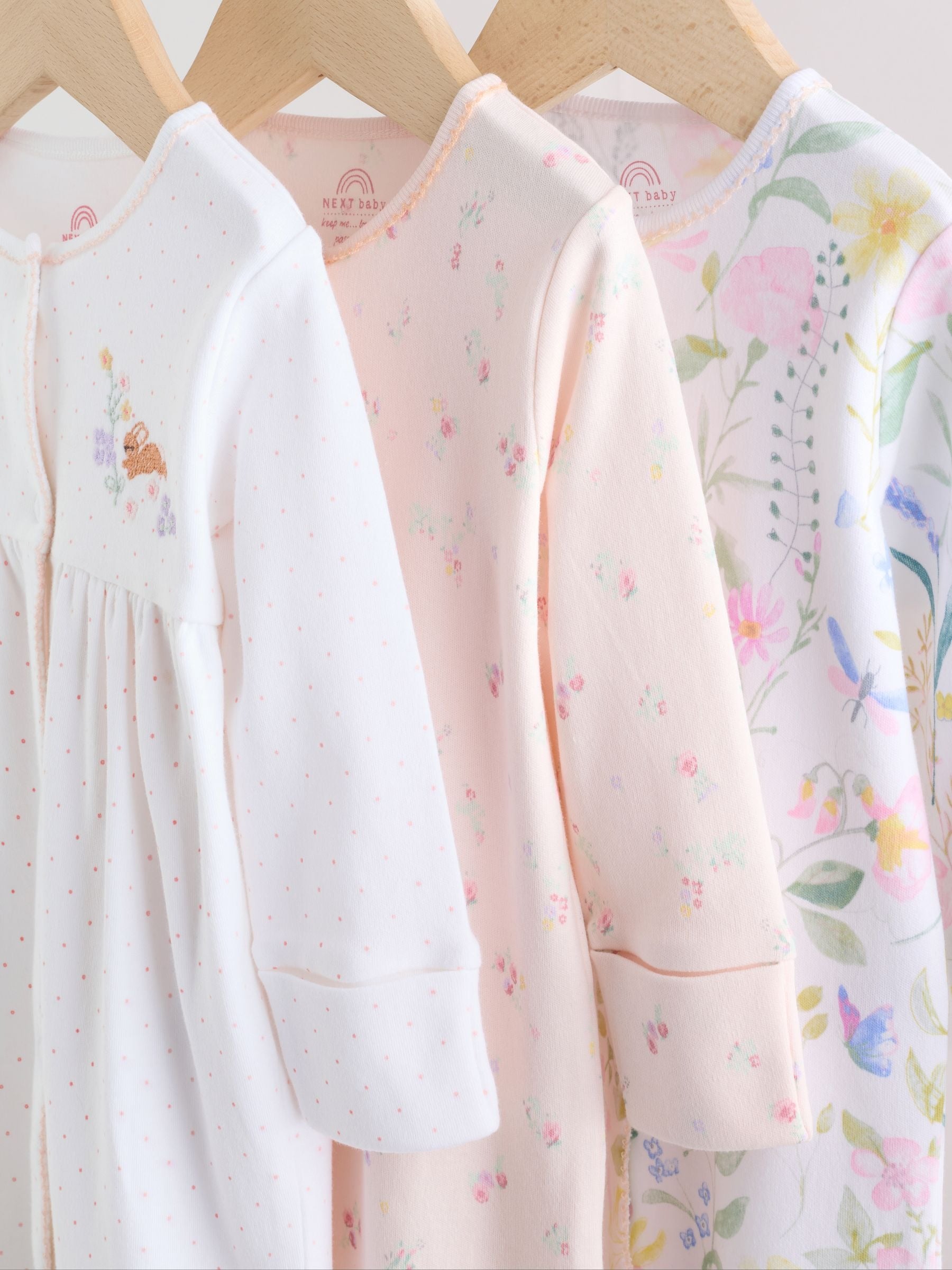 Pink Baby Bunny Sleepsuits 3 Pack (0-2yrs)