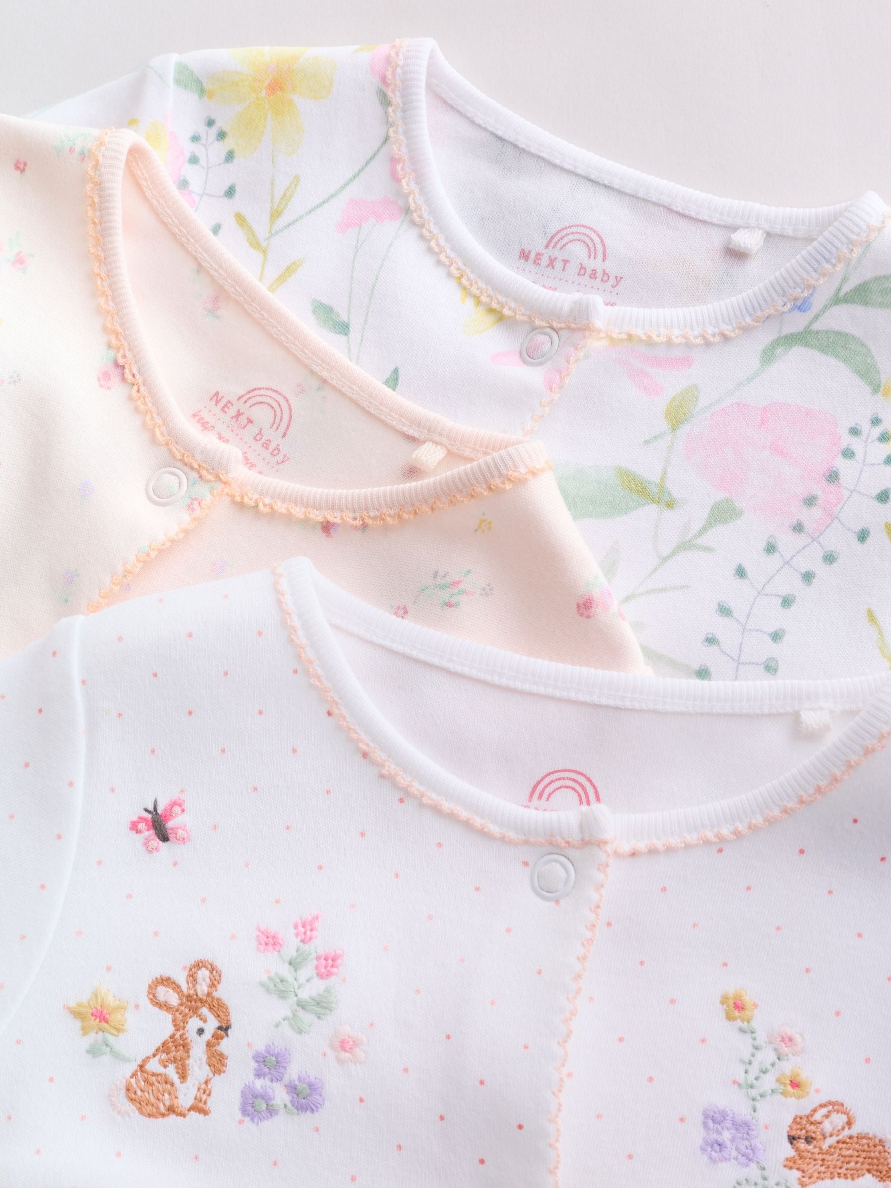 Pink Baby Bunny Sleepsuits 3 Pack (0-2yrs)