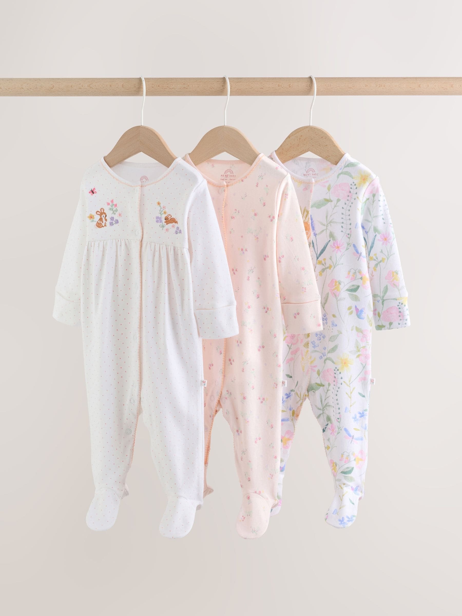 Pink Baby Bunny Sleepsuits 3 Pack (0-2yrs)