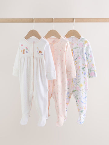 Pink Baby Bunny Sleepsuits 3 Pack (0-2yrs)