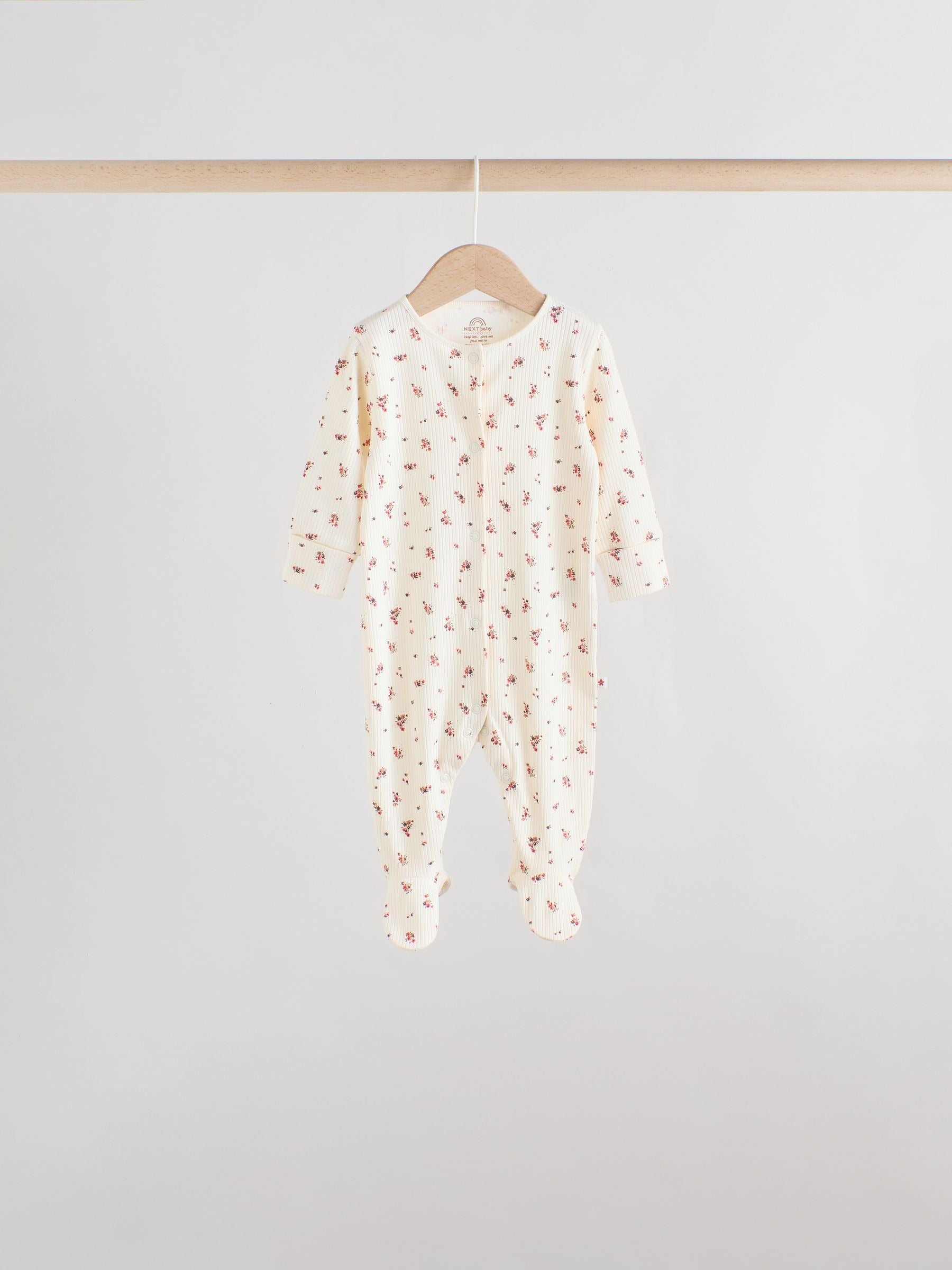 Pink/Rust Ditsy Floral 5 Pack Baby Sleepsuits (0-2yrs)