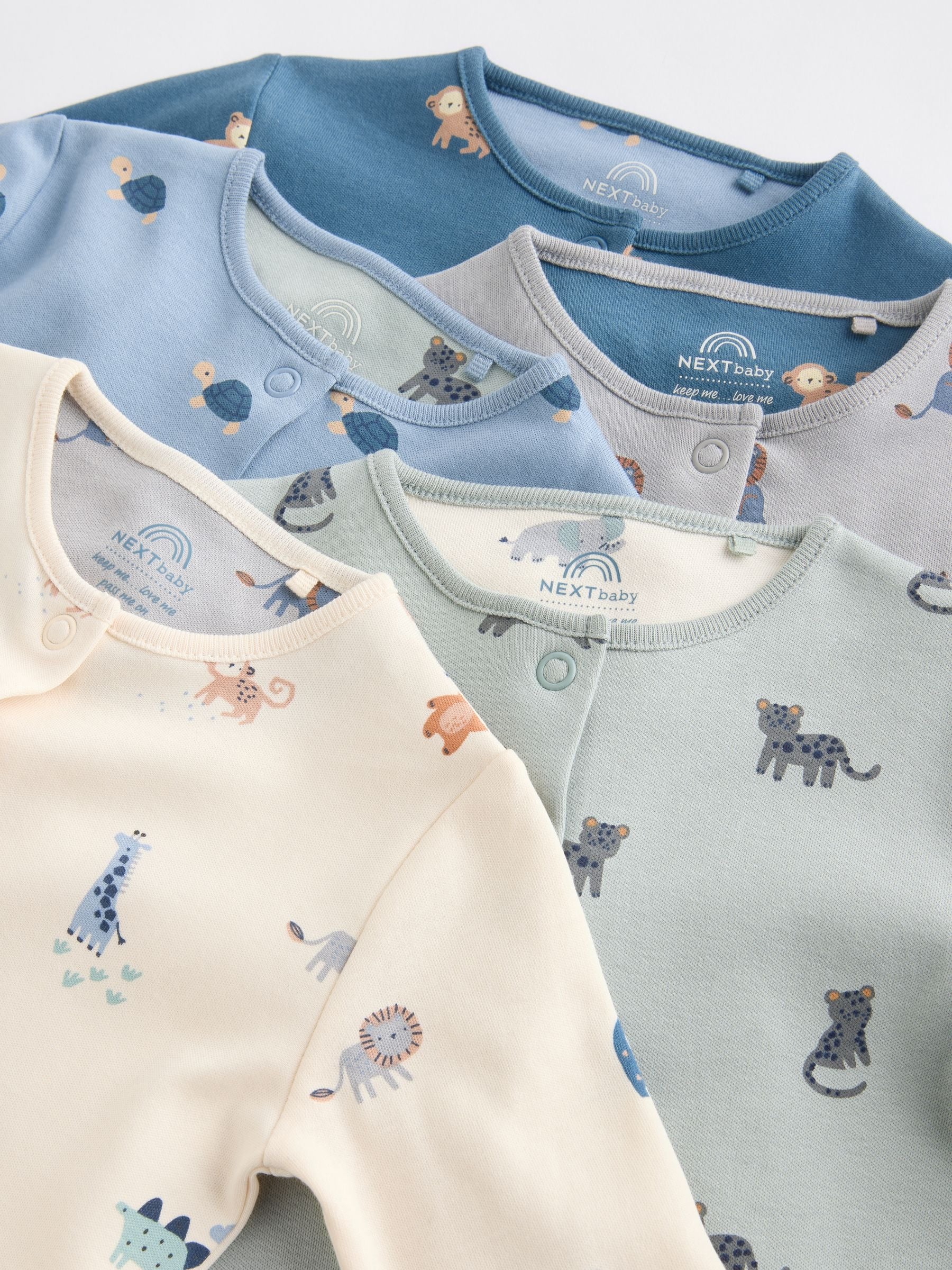 Teal Blue Patterned Baby Sleepsuits 5 Pack (0-2yrs)
